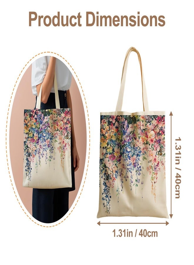 THISFIND Watercolor Floral Canvas Tote Bag - Elegant Hanging Flower Design - Vibrant and Colorful Floral Handbag for Women - Image 3